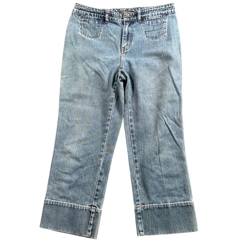 Y2K‎ Light Wash Cuffed Jeans Women's 8 High Rise Cropped Denim French Cuff Indie